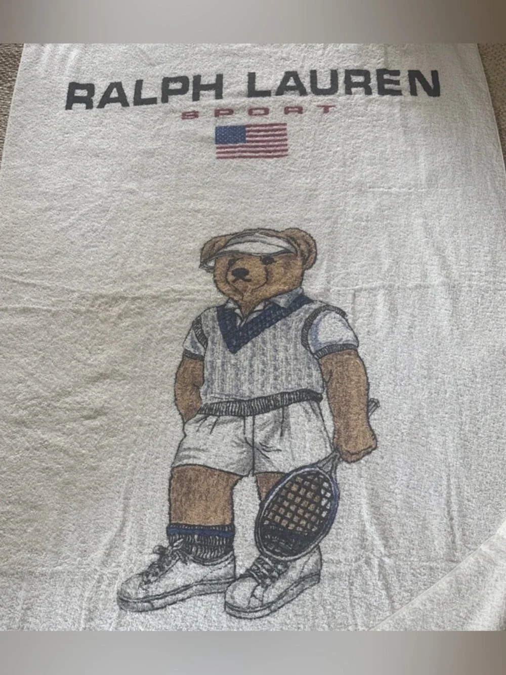 NWT Vtg Ralph Lauren Beach Towel cotton USA 35” x 72” XXL Polo Bear Tennis NEW